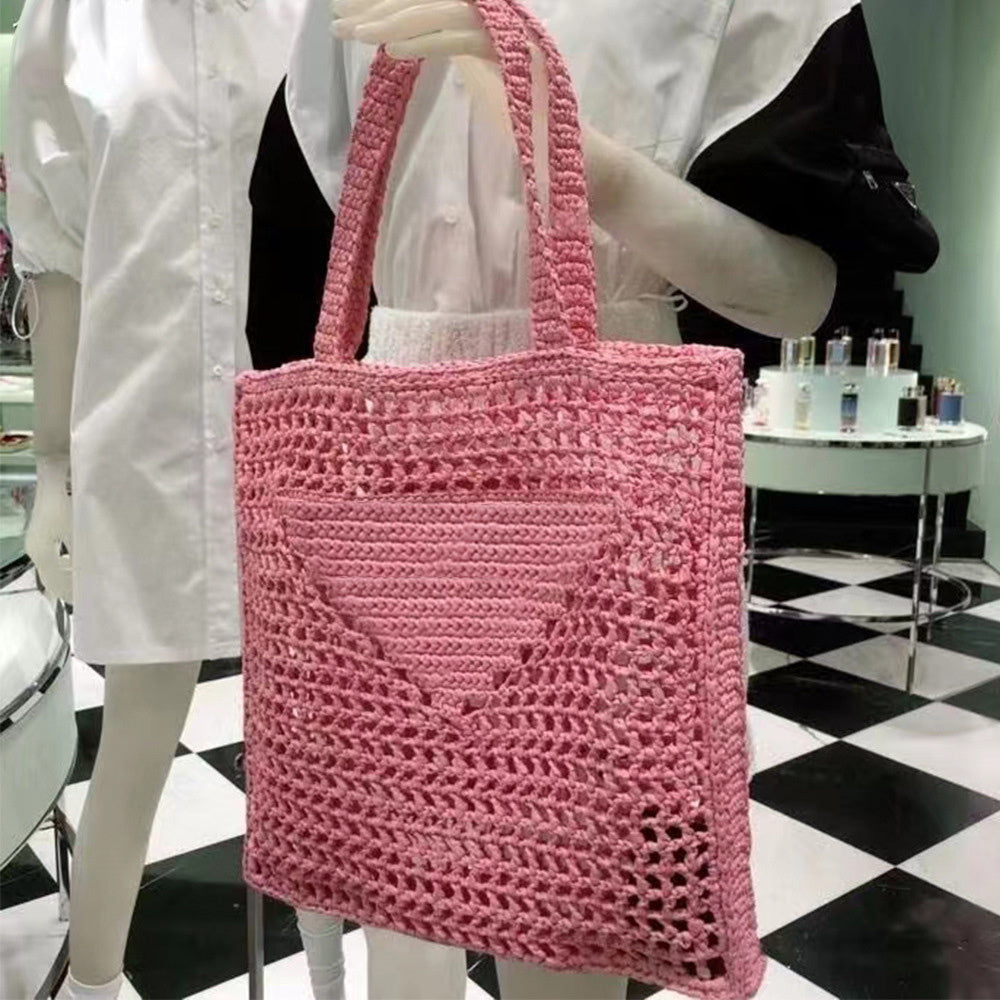 New Famous Brand Designers Handbags For Women Weave Tote Bags Hollow Out Females Beach Casual Bags Shopping Bags Solid Color