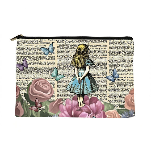 Women Alice in Wonderland Printed Make up bag Fashion Women Cosmetics Organizer Bag for Travel Colorful Storage Bag for Lady Bag