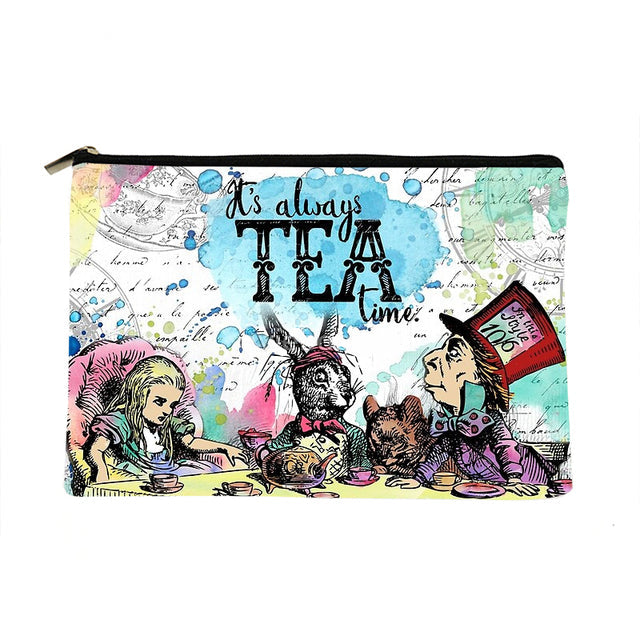 Women Alice in Wonderland Printed Make up bag Fashion Women Cosmetics Organizer Bag for Travel Colorful Storage Bag for Lady Bag
