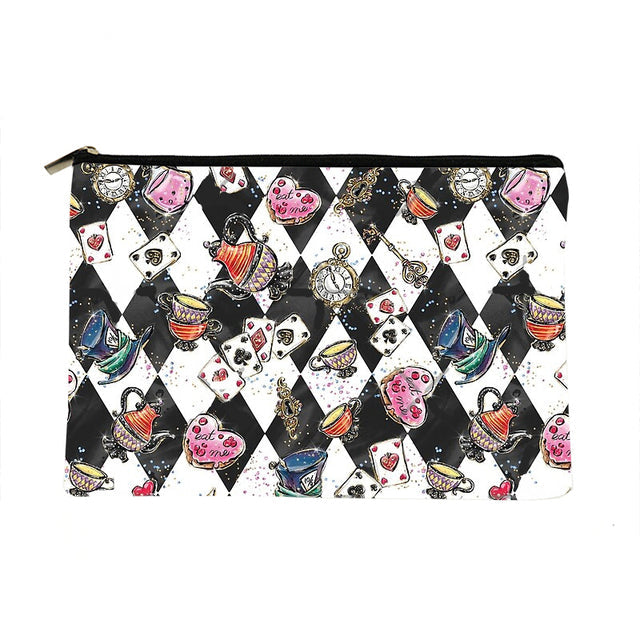 Women Alice in Wonderland Printed Make up bag Fashion Women Cosmetics Organizer Bag for Travel Colorful Storage Bag for Lady Bag