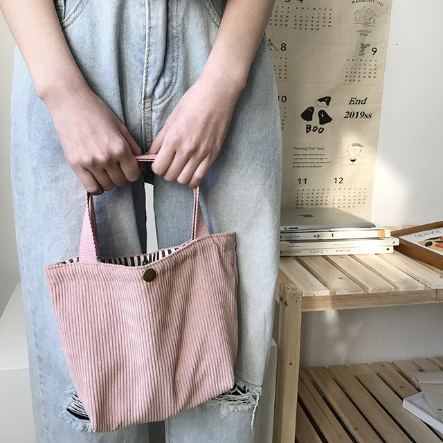 Women Corduroy Zipper Shoulder Bag Small Cotton Canvas Handbag Casual Tote Female Eco Crossbody Bag Vintage Messenger Bags